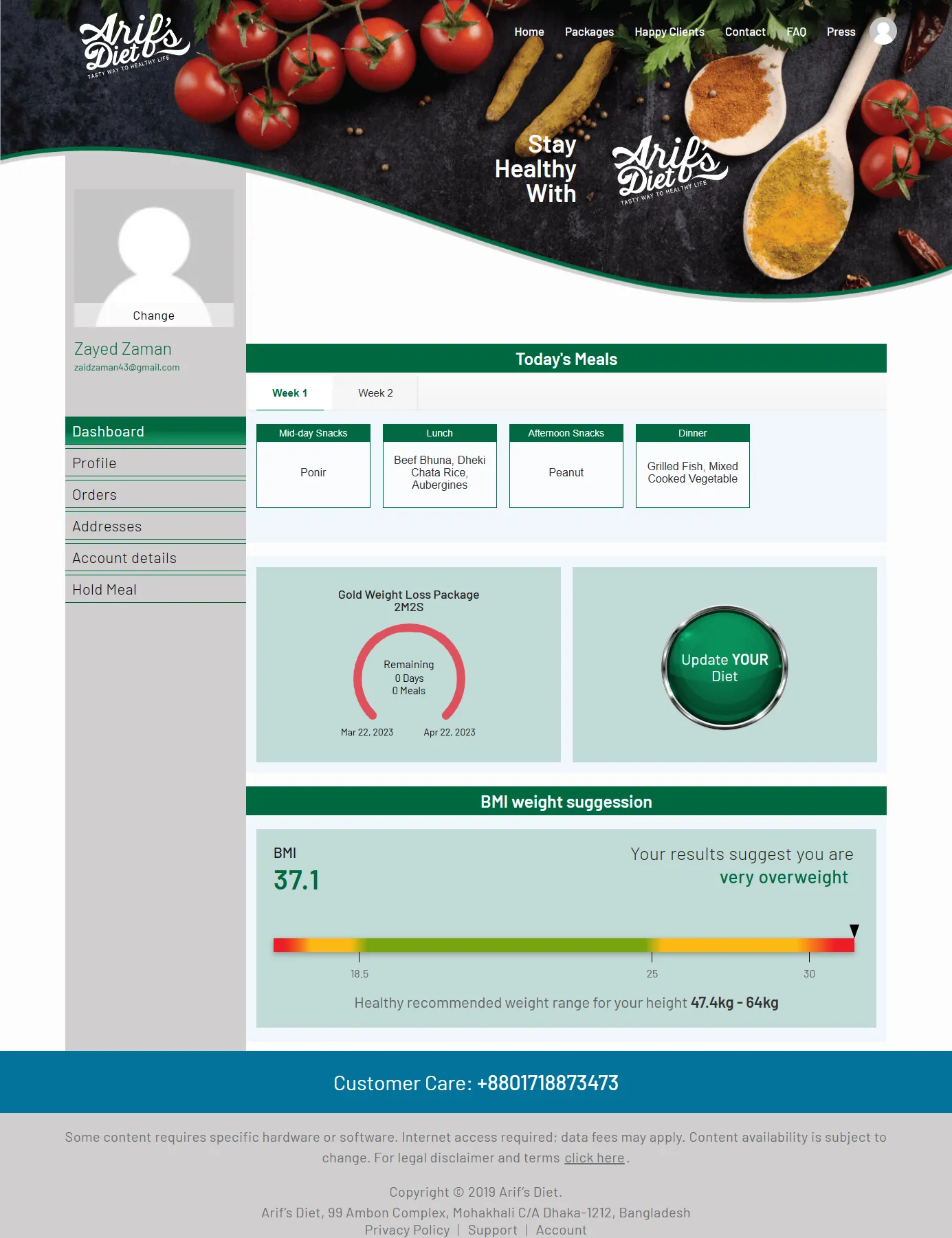 Arif's Diet Dashboard