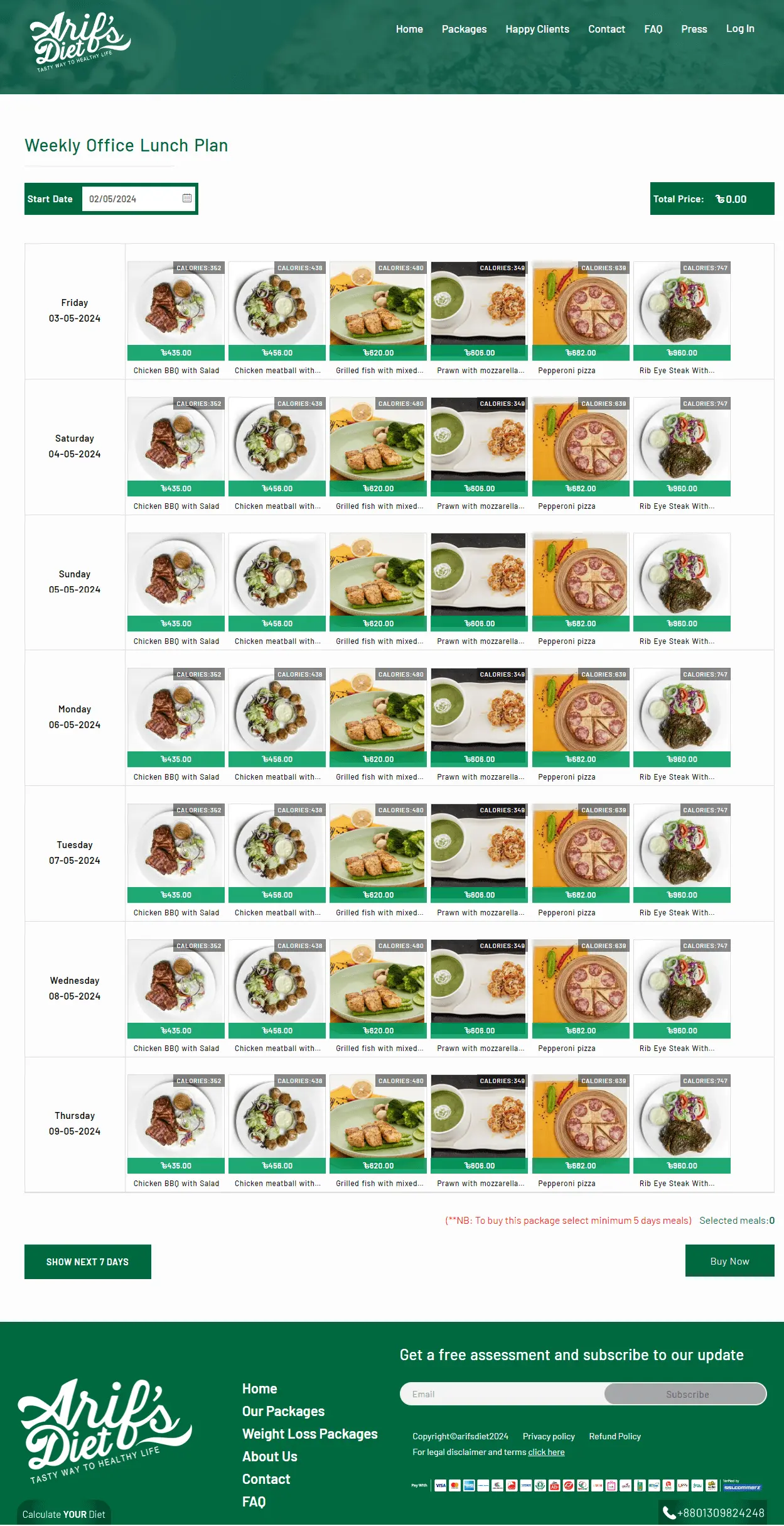 Arif's Diet Weekly Meal Plan